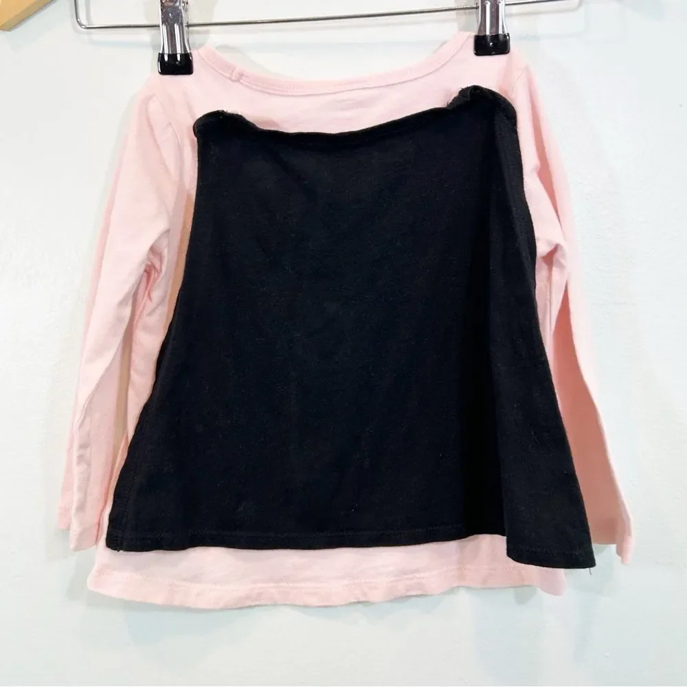 Baby Gap Pink and Black Velvet Bat Girl 2T Halloween Cape Shirt Top
